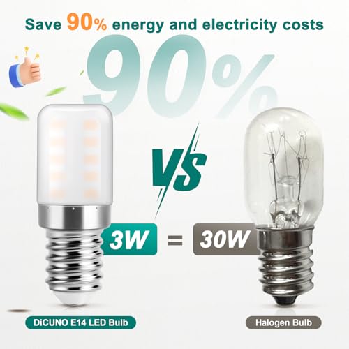 DiCUNO Kühlschranklampe E14 LED Lampe 3W, Warmweiß 2700K, ersetzt 30W Halogenbirne, 270LM, 82Ra, 360° Abstrahlwinkel, Glühbirne für Kühlschrank, Nähmaschine, 230V AC, 2er Set 4