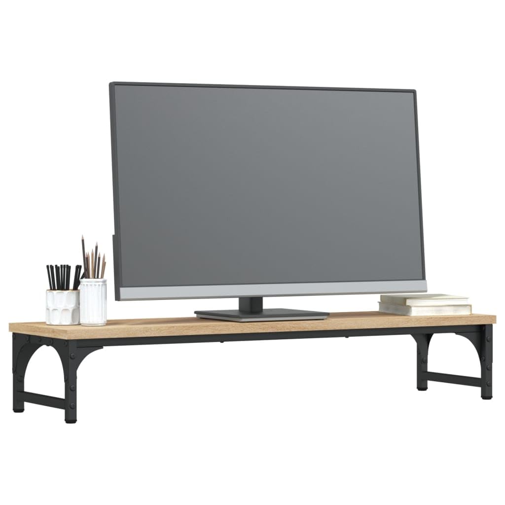 Supporto per monitor in rovere Sonoma, in legno e metallo, 85 x 23 x 15,5 cm, supporto per monitor e laptop, ufficio, home office, gaming, postazione di lavoro con ripiano