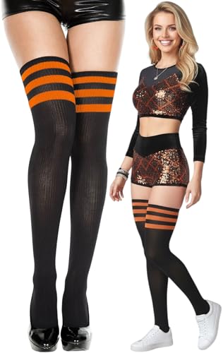 Image of ToBeInStyle Women's Heavyweight Knit Thigh High Long Socks w /Contrast 3 Stripe Top Band