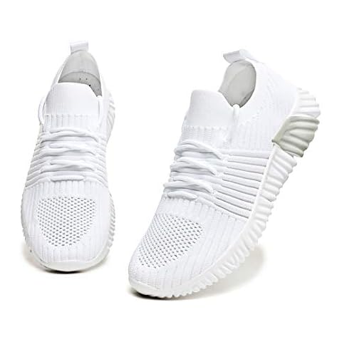 Bella Bays Women's lightweight trainers, breathable soft sports shoes, casual shoes, running shoes, street running shoes, trainers, hiking shoes, white, black, pink, EU 36-42, White, 8.5 UK Cover