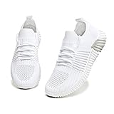  Sportschuhe Straßenlaufschuhe Fitnessschuhe Frauen Sneaker Walkingschuhe Mesh Leicht Atmungsaktiv weiß 42