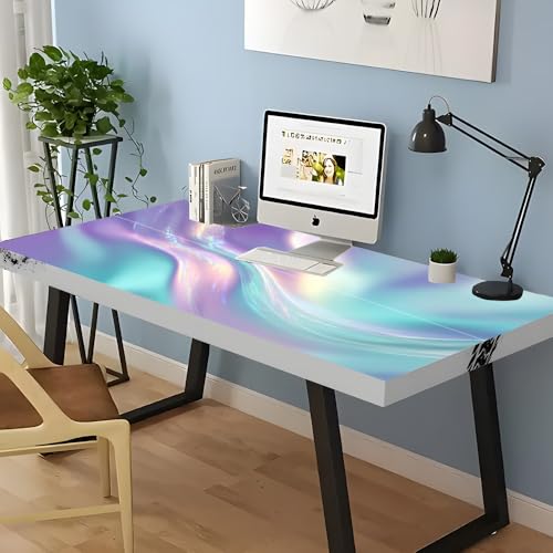 Image of Holographic Desktop Sticker 39.37x23.62In, Iridescent Wave Desk Decal, Easy Clean Table Surface Sticker, Aesthetic Futuristic Home Office Decor