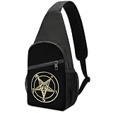 Gold Baphomet Inverted Pentacle Pewter Satanic Goat Small Sling Bag Crossbody Shoulder Backpack Ches