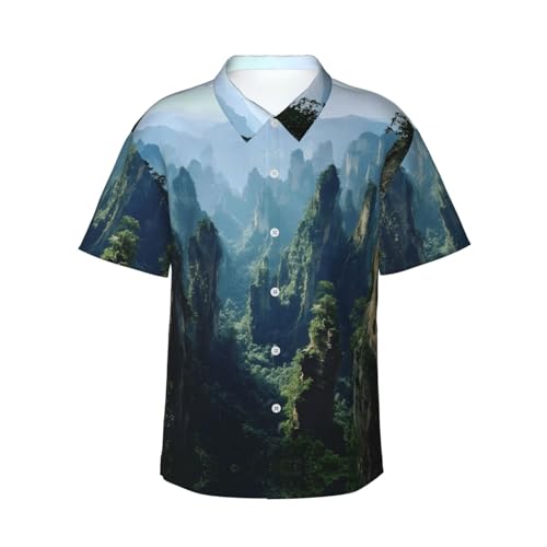 Chemise hawaïenne montagnes homme en tissu respirant pour fêtes et vacances d'été