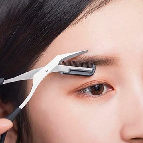 Chen 3-In-1 Eyebrow Scissors Kit，Scissors Set For Women's Eyebrow Combing， Multifunctional Exfoliating Beauty Tool，Including；Eyebrow Trimmer Scissors, Slanted Tip Tweezers,Facial Razor（Black） #TOP6