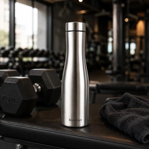 Image of Kin-Kart Water Bottles 1000 ml Stainless Steel Water Bottle 1 Litre | Eco friendly Steel BPA Free Leakproof Water Bottles for School, Office, Home, Gym (BELL BOTTOM, SILVER)