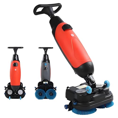 BANGBANGJI Fregadora Comercial Profesional, mopa motorizada Floor Police, Ancho de Limpieza de 17”, Funcionamiento inalámbrico, cepillos rotativos Dobles, rotación de 360° para almacenes y fábricas