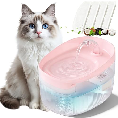 Delightpaw Cat Water Fountain 74oz/2.2L Automatic Pet Water Fountain for Indoor Cats Quiet Cat Water Bowl Dispenser with 4-Stage Filtration for Pets & Small Animals (Pink)