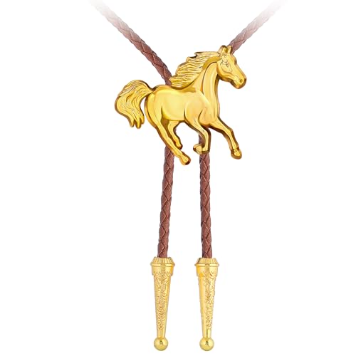 Image of GelConnie Bolo Ties for Men Women Western Cowboy Tie Mens Western Necklace Leather Necktie Gold Bolero Tie Cowboy Necklace