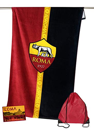 tex family Telo Mare Sport Roma Misura CM.70X140 Originale A.S. Roma con Zaino TEXFAMILY PORTATELO e Cartolina Roma È