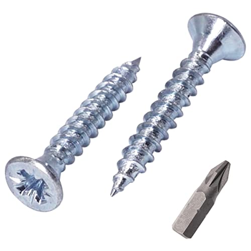SKIR'CO (Pack of 100 pcs) Zinc Plated Steel 3.0 x 16 mm Silver Wood Screws, Pozidriv Countersunk Head, Chipboard Screws, PZ Fully Threaded (100, 3.0 x 16 mm)
