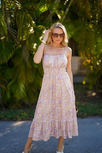 Image of GRACE KARIN Summer Dresses for Women 2026 Vacation,Smocked Floral Maxi Dress,Boho Beach Sundress with Pocket Fashion Clothing