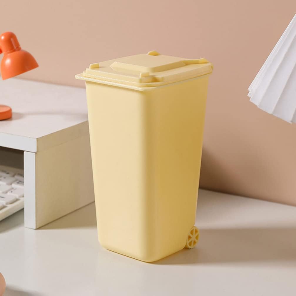 GANAZONO Mini Desktop Trash can Set 4 Pack with Clamshell Lid Space-Saving Tabletop Garbage Bins for Office Desk Organization and Pen Holder