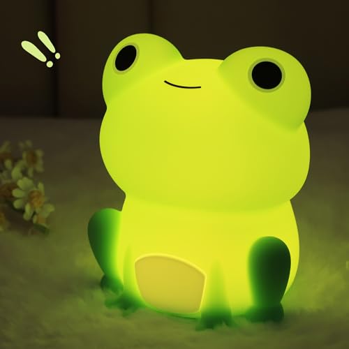 Frog Night Light for Nursery, Rechargeable Dimmable Bedside Lamp with Touch Control(ABS+SIL), Portable Kids Gift for Girls, Boys, Babies - Image 3
