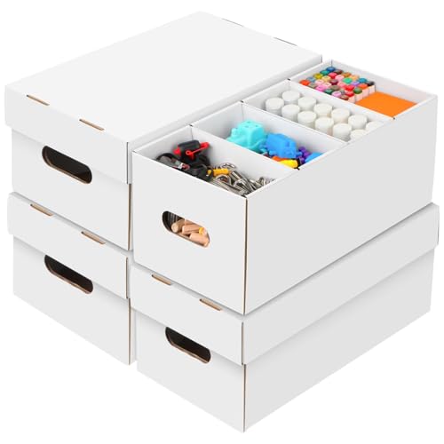 4Pack Cardboard Storage Boxes with Lids 56QT Art Organizers and Storage Large Capacity Craft Storage Box Stackable Art Boxes Storage Containers for Organizing Craft Supply Bead Makeup Photo