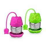  Buntfink „TeaBalls“ Teesieb aus Edelstahl und Silikon, Tee-Ei lang, Teefilter Set für Tasse, Teekugeln für losen Tee in Pink und Grün (2er-Set)
