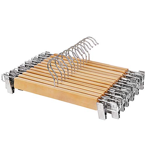 Listado de Ganchos para Faldas que Puedes Comprar On-line. 41 SONGMICS Juego de 12 Perchas de Madera para Pantalones, Perchas para Pantalones con Clips de Metal Ajustables, Gancho Giratorio 360°, para Pantalones, Faldas, 34 x 1,2 x 12,5 cm,...
