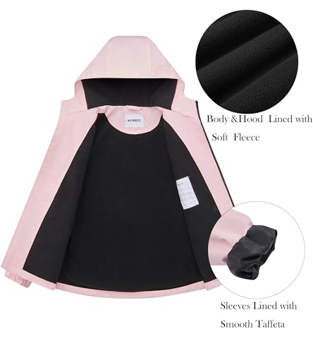 Image of Boys Girls Rain Jackets Waterproof Hooded Fleece Raincoats Lightweight Windbreakers for Kids