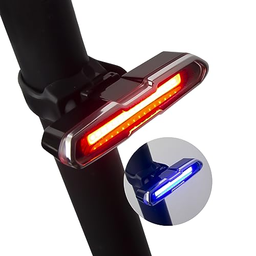 New Bike Tail Light with Red-Blue Dual Color,5 Modes,Silicone Strap,USB Rechargeable,Waterproof,168 Lumens Super Bright Bicycle Rear Lights Turn Signals for Night Riding