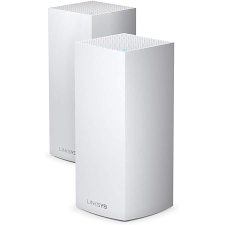 Linksys Système Wi-Fi 6 Mesh Triple Bande Velop MX8400 AX4200 (Routeur Wlan, Répéteur Amplificateur de Signal Jusqu'à 525 M2, Débit 3,5 Fois Plus Rapide pour Plus de 80 Appareils, Pack de 2, Blanc)