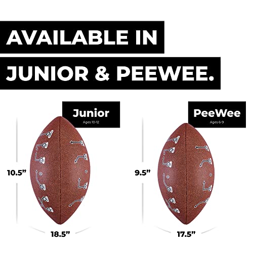 PlayCoach Junior Football with Route Tree for Kids 10 to 12 - Endorsed by Drew Brees, Beach Football, Junior Size Football, Leather Football (Brown, 10.5" x 5.9" Junior Sized)