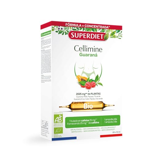SUPERDIET - CELLIMINE FAT BURNER BIO - Adelgazante - Té verde, Papaya, Salvado de avena, Guaraná - Fabricado en Francia - 20 ampollas de 15ml
