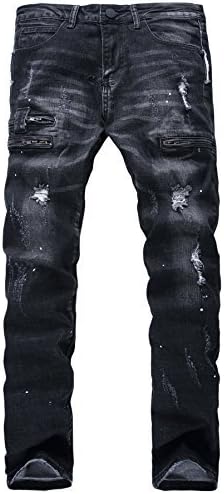 Ric Foster Men's Stretch Straight Jeans Zipper Deco (W36, 01 Black)
