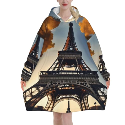 Plaid à capuche Tour Eiffel en flanelle contre le froid à la maison