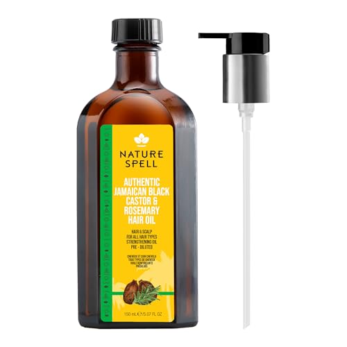 Nature Spell Jamaican Black Castor and Rosemary Oil Blend for Hair & Scalp with Pump Dispenser, Pre-Diluted Oil to Strengthen Roots and Smooth Strands, For All Hair Types, Vegan, 150ml