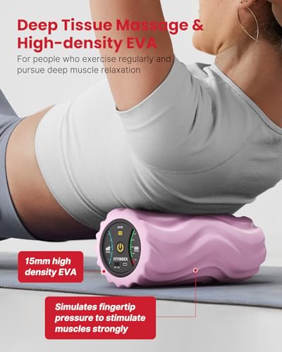 FITINDEX Vibrating Foam Roller for Back Pain, 5-Speed Foam Roller Muscle Massage, Exercise, Yoga, Muscles Deep Tissue, Pilates, Physical Therapy, Recovery, Neck, Leg, Rechargeable, Pink