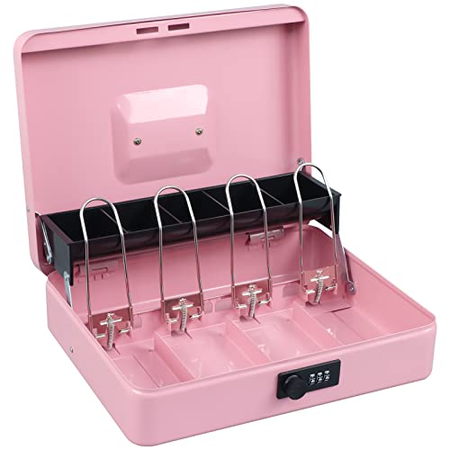 Image of xydled Cash Box with Combination Lock, Metal Money Safe Storage Box, Pink