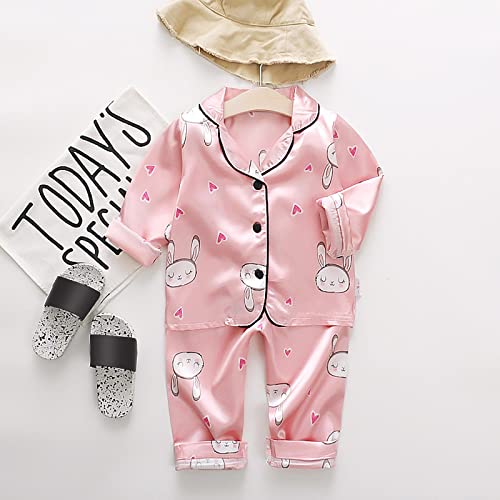 Roupas Meninas Crianças Bebês Meninos Meninas Cetim Desenho Animado Camisa Tops + Calças Longas (Ros