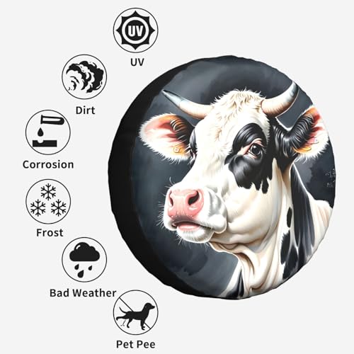Image of Cow Spare Tire Cover Wheel Protector Weatherproof Wheel Cover Universal Decorative Accessories for Camper RV SUV Travel Trailer 16 inch