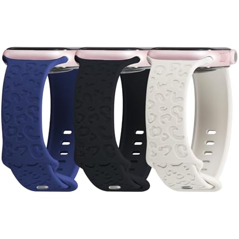 3 Pack Leopard Engraved Bands Compatible with Apple Watch Bands 42mm 44mm 45mm 49mm Women Men, Cheetah Waterproof Sport Silicone Replacement Strap for iWatch Series 9 8 7 6 5 4 3 2 1 SE Ultra Cover