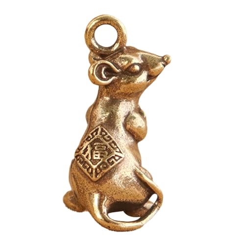 AlluraPet ミニネズミ置物キーホルダー 真鍮 幸運のチャーム 風水 オフィス デスクデコレーション 0.6x1.1インチ