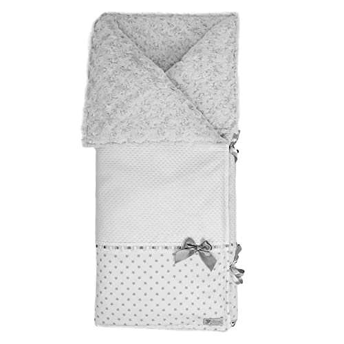 Borda y más Saco Arrullo para Bebés - Convertible en mantita - Relleno Extraíble - 95 x 72 cm - Mantiene el Calor - Ariana Gris Invierno - Hecho en España - Nenel Cover