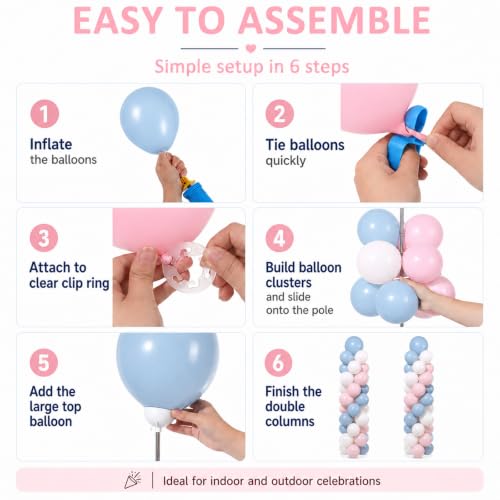 Image of 2 Sets Adjustable Balloon Column Stand Kit with Bases(Pink Blue)
