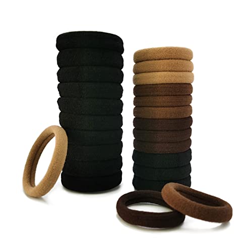 Yedtreg Lot de 30 élastiques à cheveux pour femme - Doux - Sans dommages - Sans couture - Pour cheveux épais et bouclés - Accessoires pour cheveux (couleur naturelle)