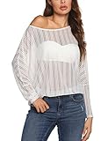 Zeagoo Women's Crochet Blouse Batwing Long Sleeve Shirt Lace Sheer Tops White