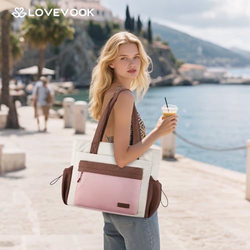 Image of LOVEVOOK Tote Bag for Women, 15.6 inch Laptop Work Bag with Cup Holder | 15.6 inch Padded Laptop Compartment Lightweight Puffer Design Multiple Organized Pockets Work, Travel & Everyday Ready