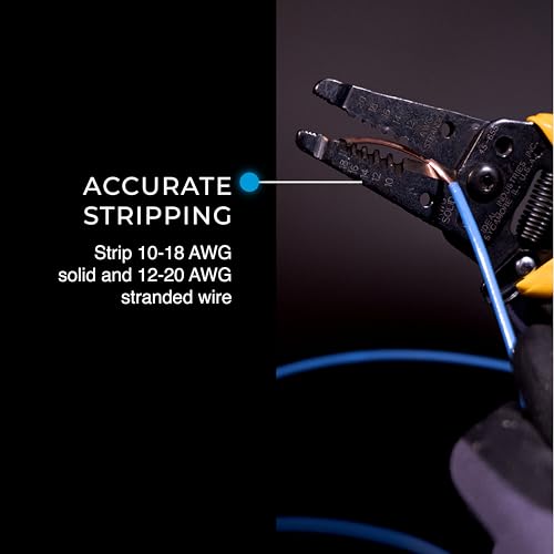 Image of IDEAL Electrical 45-655 Reflex Super T Stripper - 10-18 AWG Solid, 12-20 AWG Stranded, Yellow, Wire Stripper, Plier Nose, Slide Lock, Textured Grips