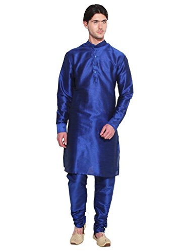 Kurta azul de seda Royal Kurta exclusivo conjunto de diseñador con churidar para hombre 40
