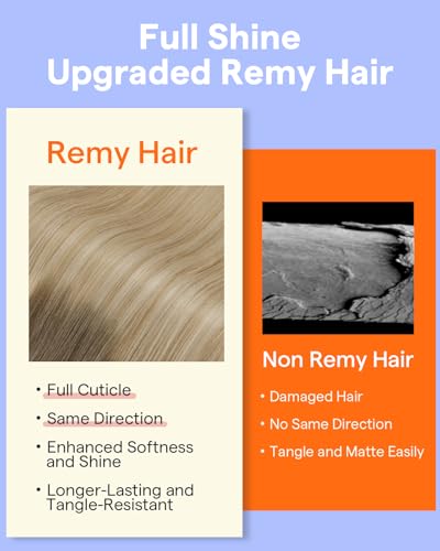 Image of Full Shine Clip in Human Hair Extensions Ombre, 20 Inch | Light Brown to Butter Blonde Mix Platinum Blonde, Balayage Real Human Hair Clip in Extensions, 120g 7 Pcs