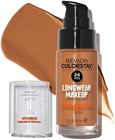 Revlon Liquid Foundation, ColorStay Face Makeup for Combination & Oily Skin, SPF 15, Medium-Full Coverage with Matte Finish, Almond (355), 1.0 oz
