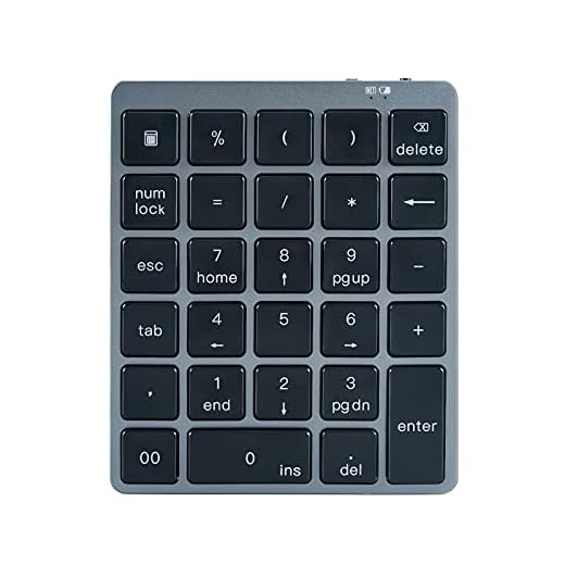 AHNUNVA Trådlös Numpad, Mini USB, kostymer Uppladdningsbar Numerisk Tangentbord Trådlös Numpad Numerisk Tangentbord 28 tangenter Ultratunn numerisk knappsats för bärbar dator, stationär dator, PC, n