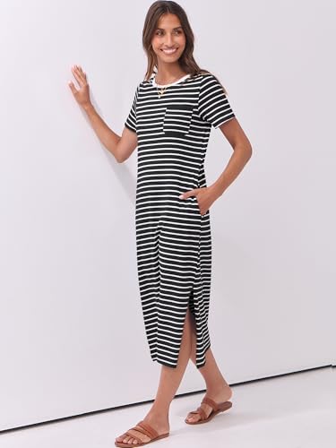 Image of ANRABESS Womens Midi Dress,Summer Long Tshirts Dresses,Short Sleeve Split Stripe,Comfy Travel Beach Vacation Casual Wear