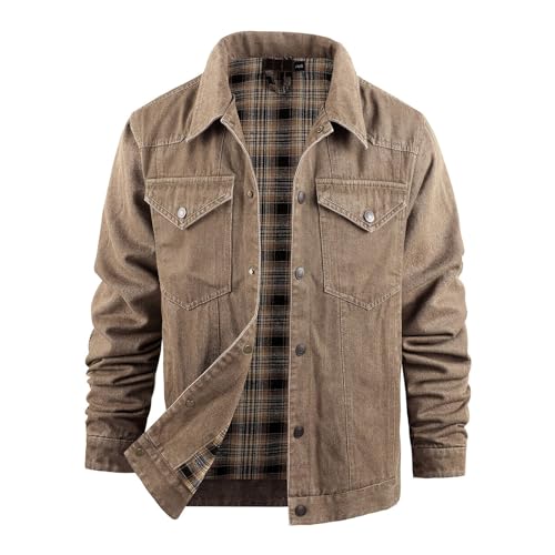 Veste en jean doublée à carreaux pour hommes coupe slim décontractée