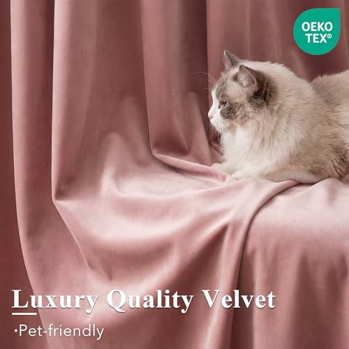 Image of Dusty Pink Velvet Curtains for Girls Bedroom, W52 x L120, 2 Panels | Room Darkening, Back Tab Decoration, Thermal Window Drapes, Privacy & UV Protection for Bedroom, Nursery, Girls Room
