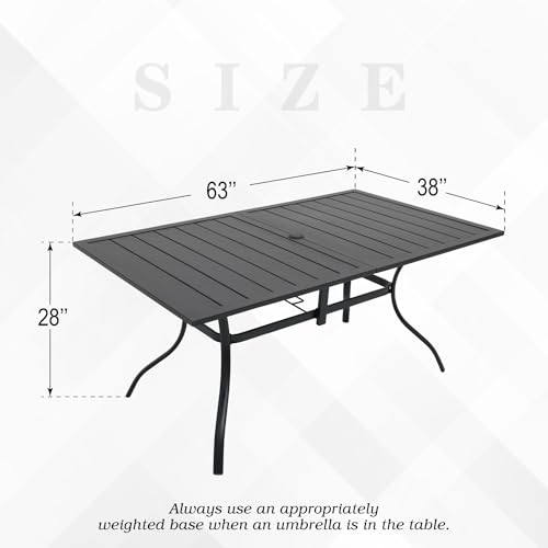 Black Outdoor Metal Frame Rectangle Patio Dining Table with Umbrella Hole for 6 People - 63x38