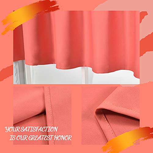 Decovsun Coral Valance For Windows 42X18 Inch Solid Thermal Insulated Blackout Rod Pocket Kitchen Valance For Bathroom Living Room 1 Panel #TOP4